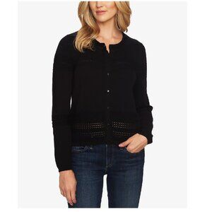 CeCe Cotton Pointelle-Trimmed Cardigan Sweater